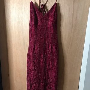 Red lacy midi dress